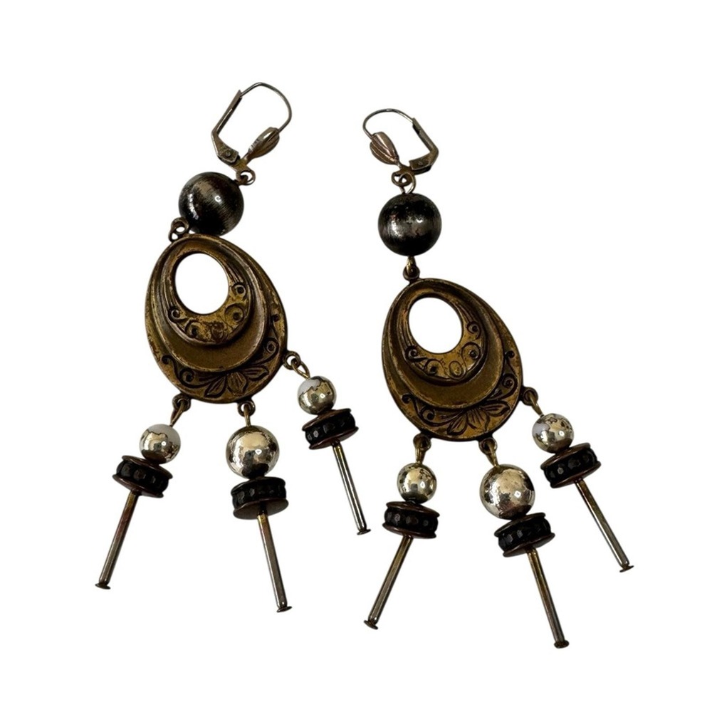 Women's Vintageโ Gold and Silver Dangle Earrings Retro Y2K Boho 90s